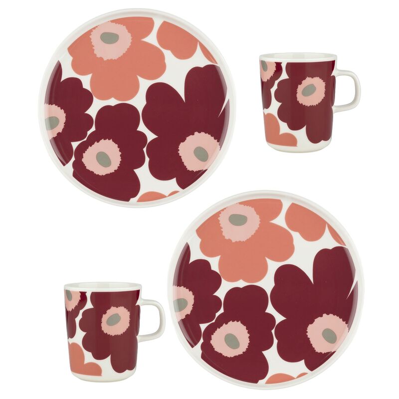 frukostset 4 delar, röd/rosa
