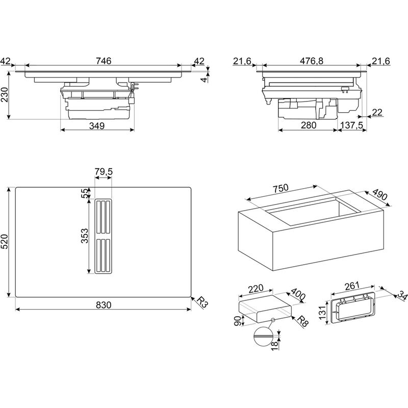 HOBD482D2 häll/fläkt 83 cm, svart