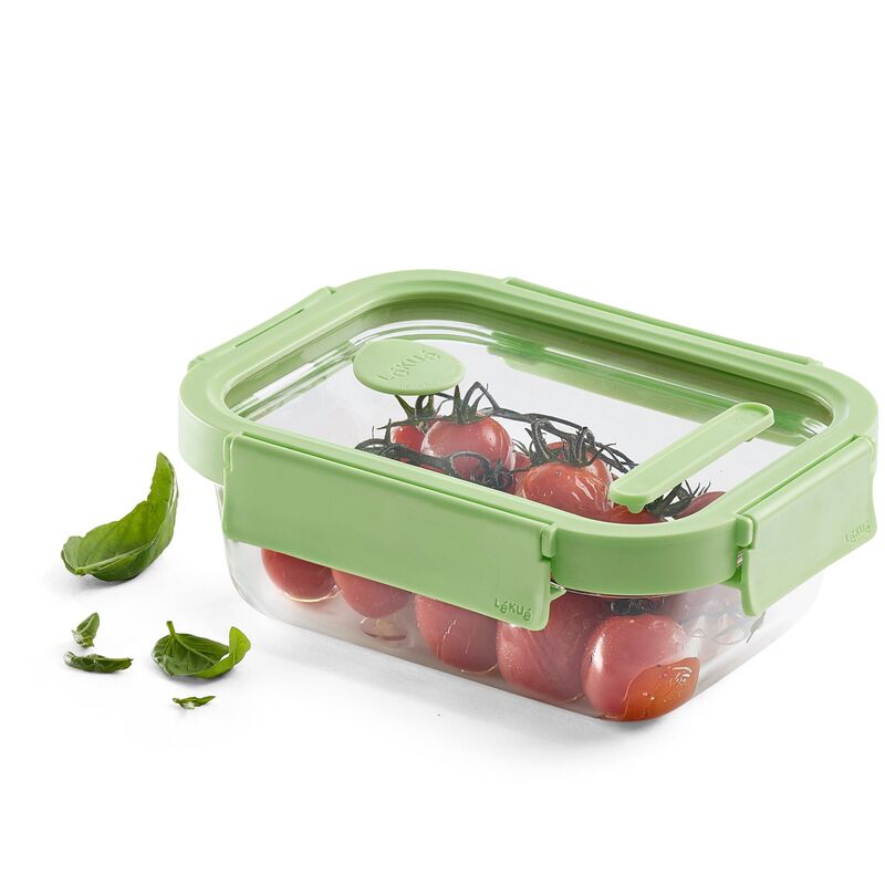 Rektangulær matboks 640 ml, glass/grønn