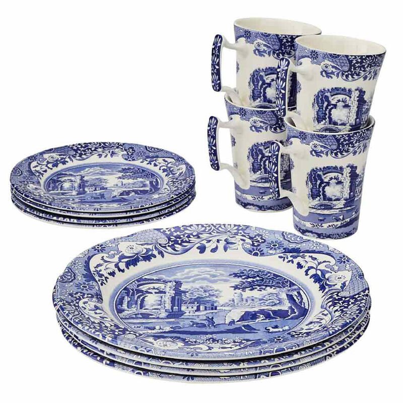 Spode Blue Italian -astiasto 12 osaa, sininen/valkoinen