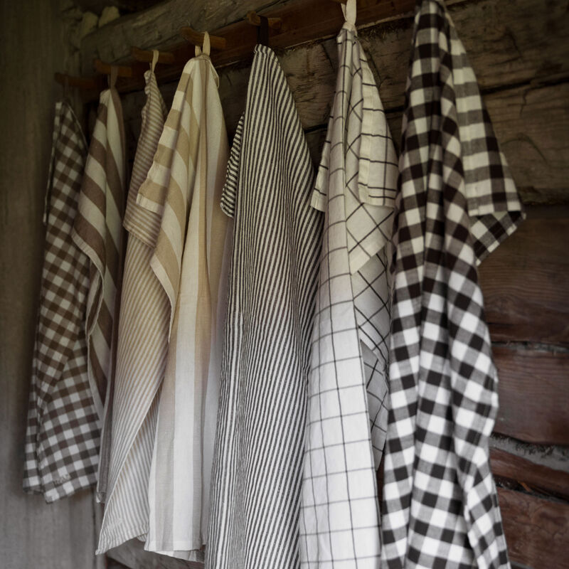 Bred rand kökshandduk, beige/vit