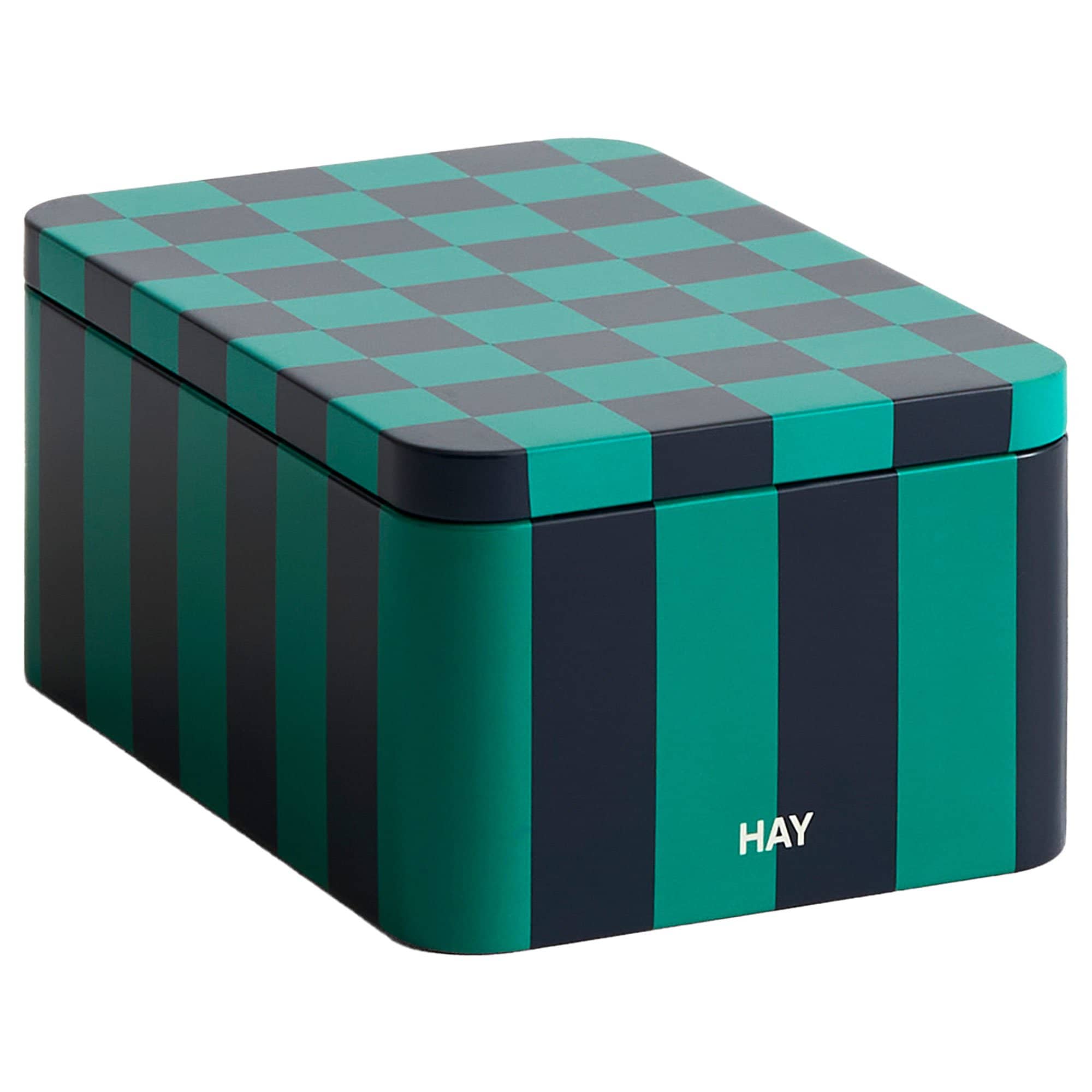 Produktfoto för HAY - Tin Container - Behållare - Small - Green and dark blue - H7.3 x D11.1 x W17 cm