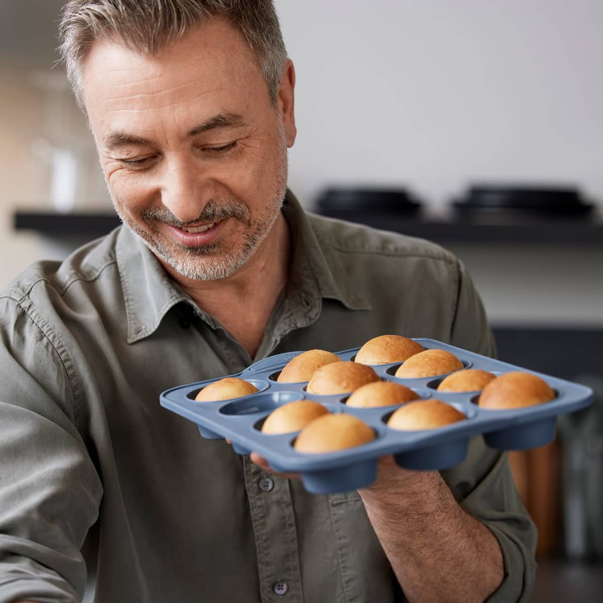 Pecan muffinsform 12 stk, 33x24x4 cm, indigo