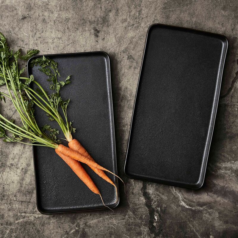 RAW rektangulær tallerken, 2 stk, 34 cm, titanium black