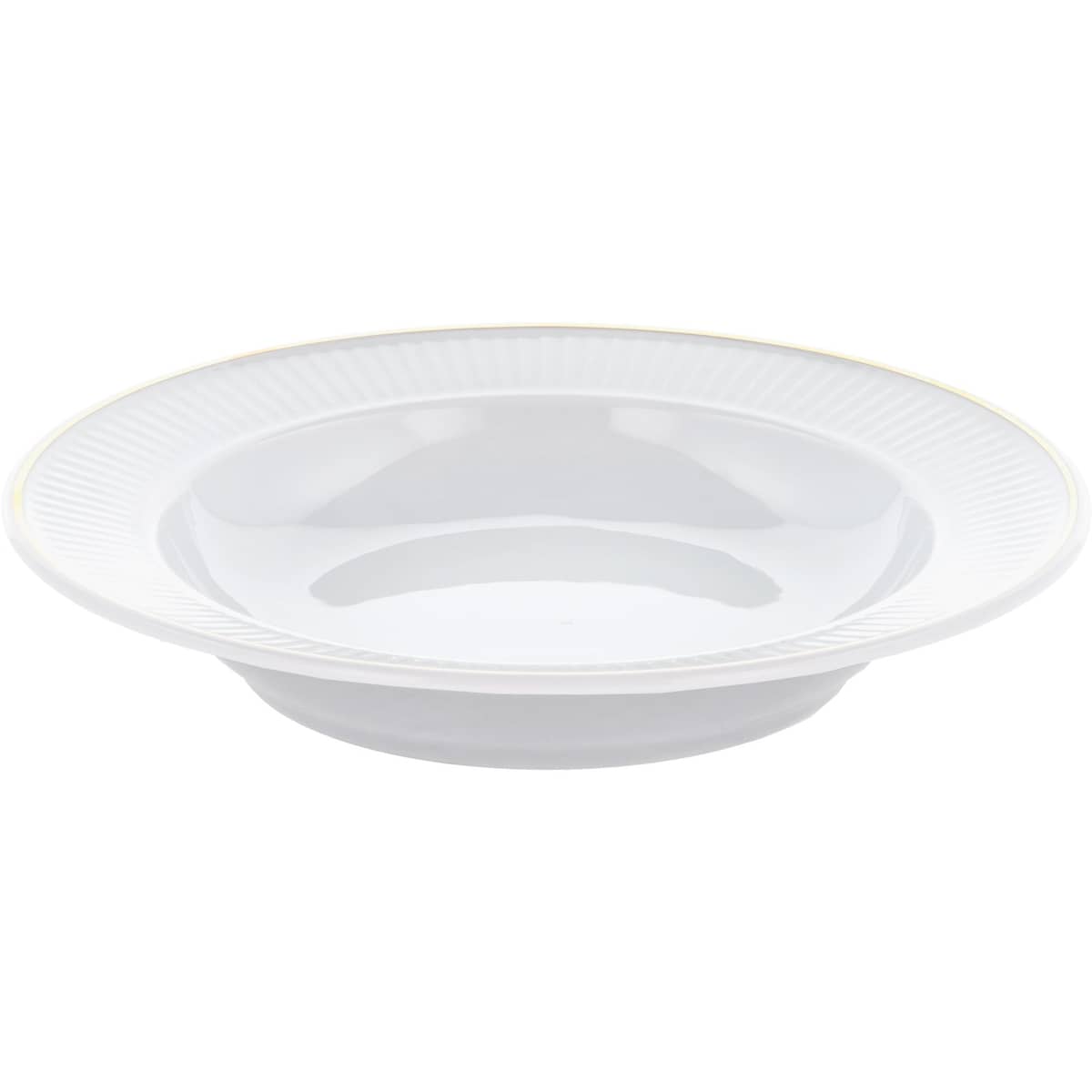 Plissé djup tallrik 22 cm, vit/guld