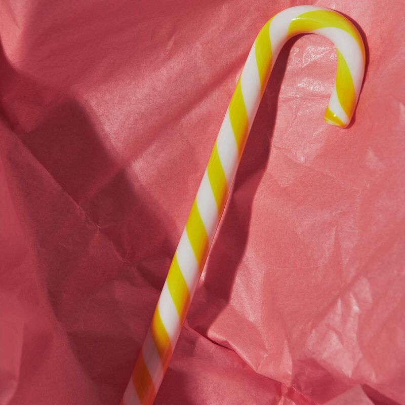 Polka glasdekoration, 17 cm, hvid/gul