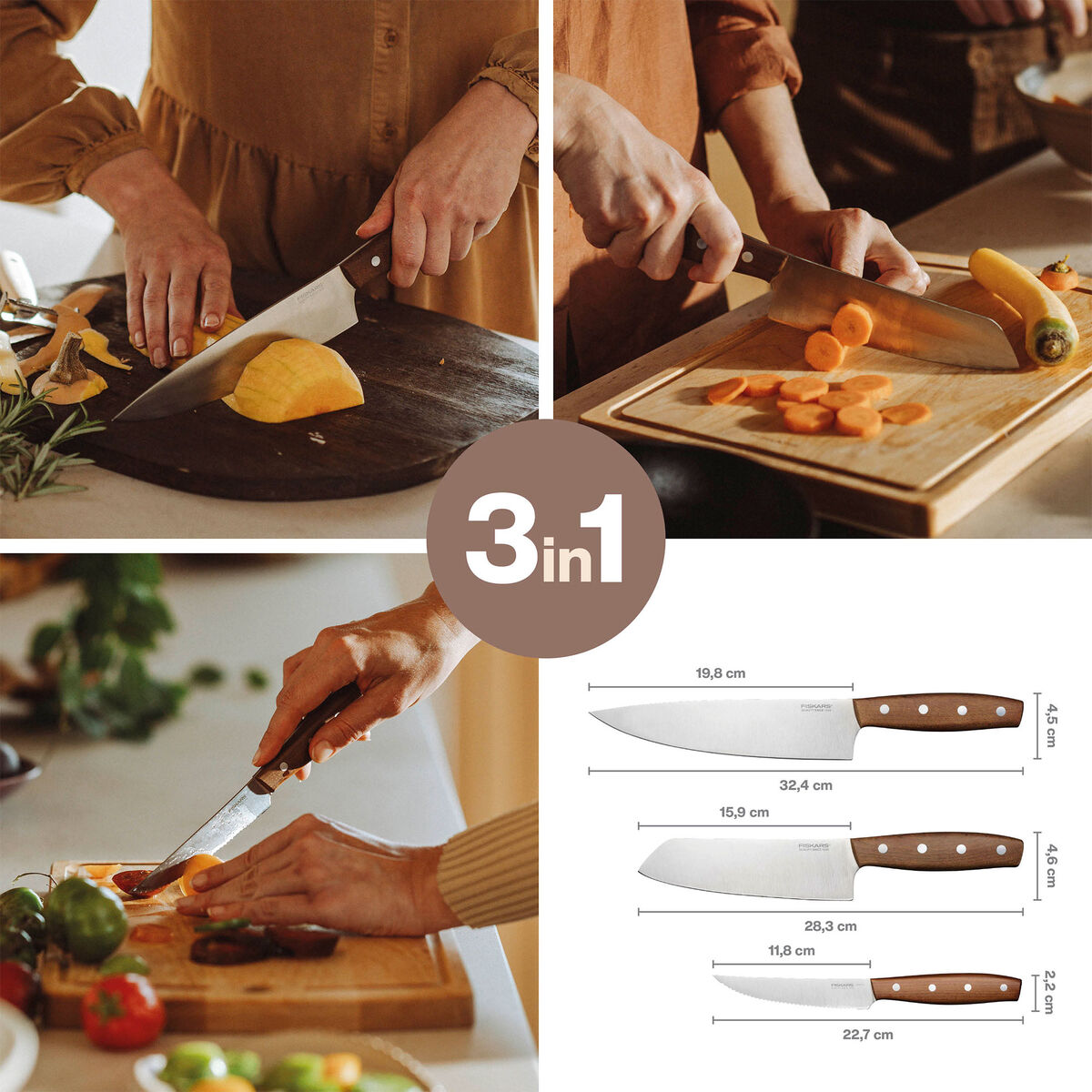 Folken knivset 3 delar, trä