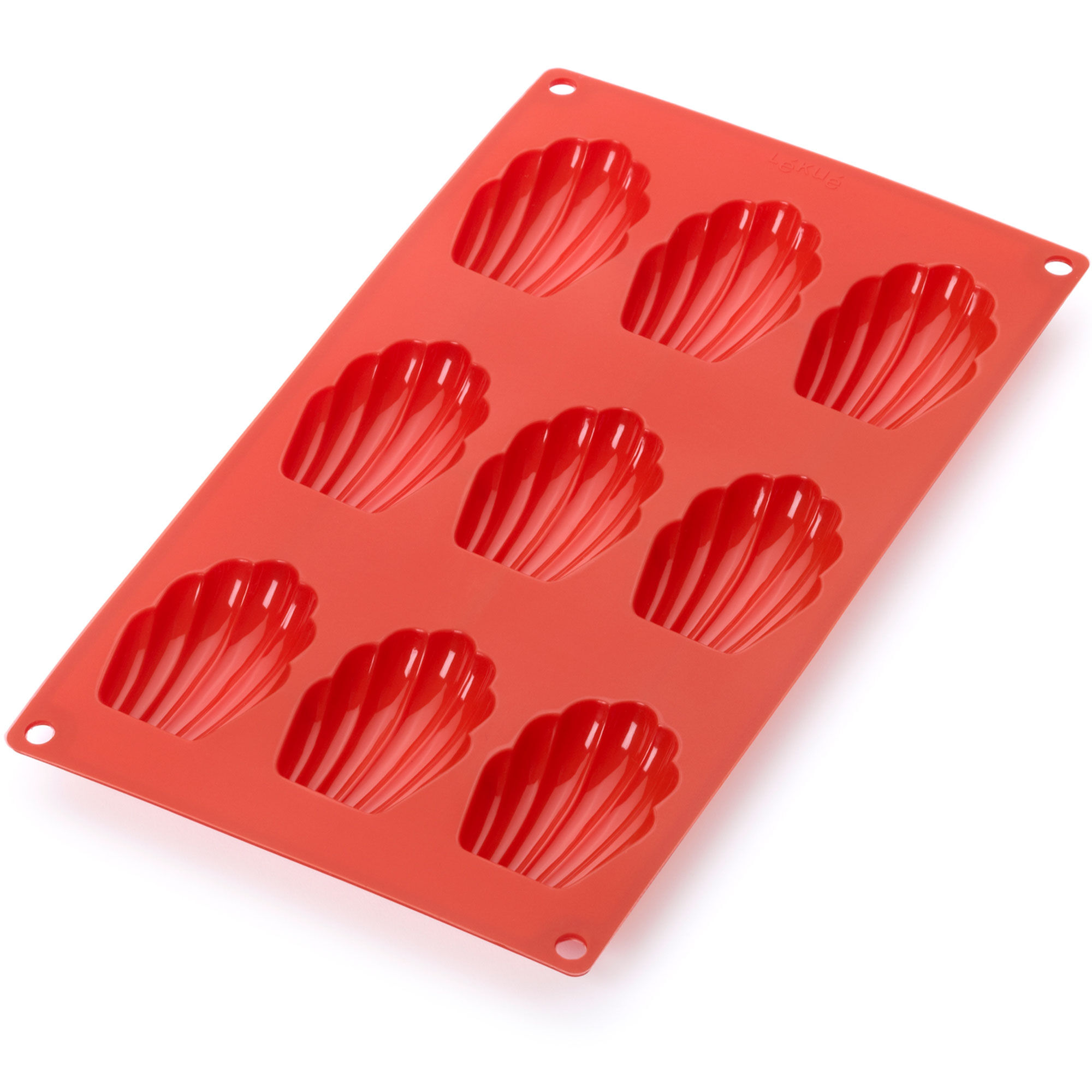 Madeleines silikonform, 9 hull, rød