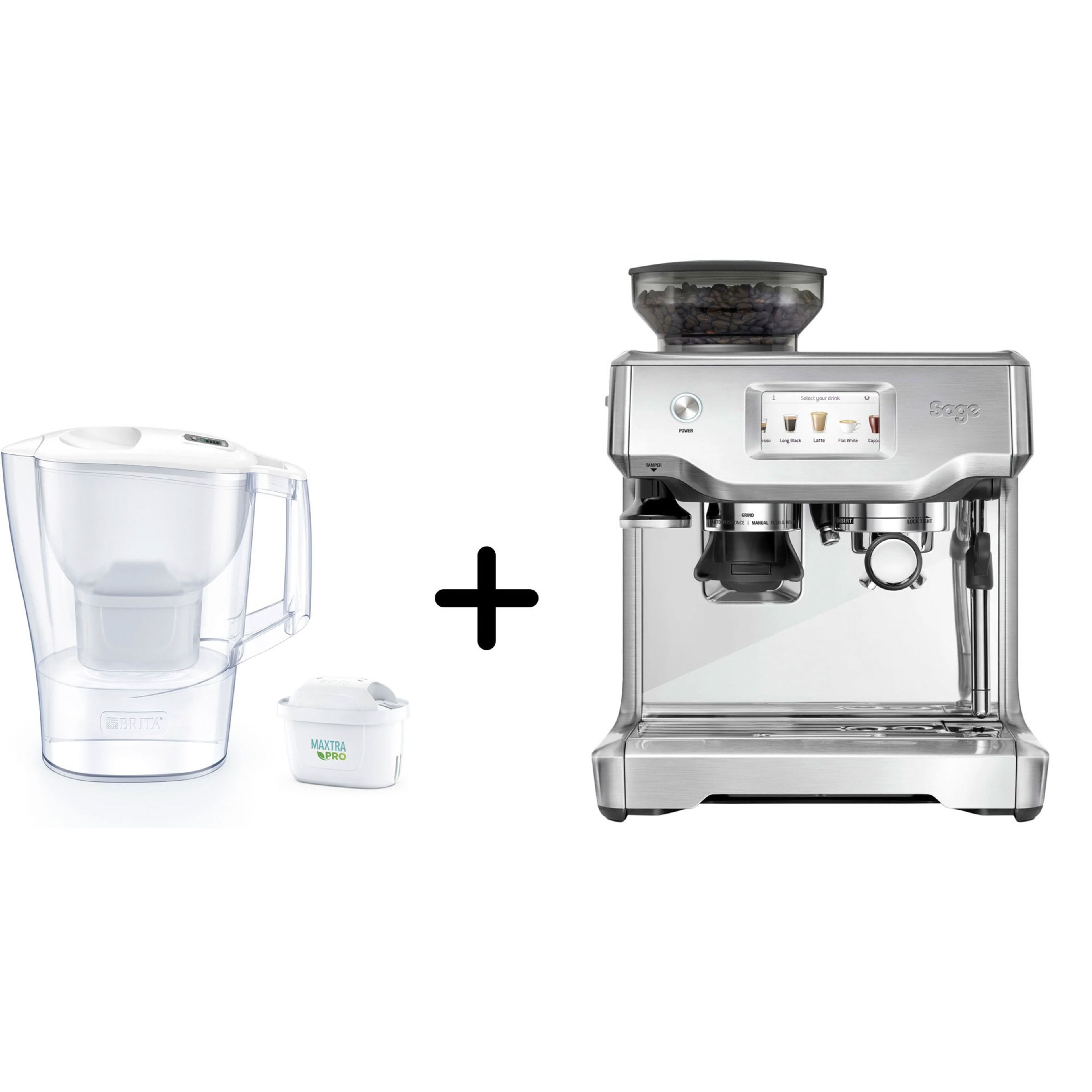 SES880BSS The Barista Touch™ Espressomaskin + Brita Aluna filterkanna