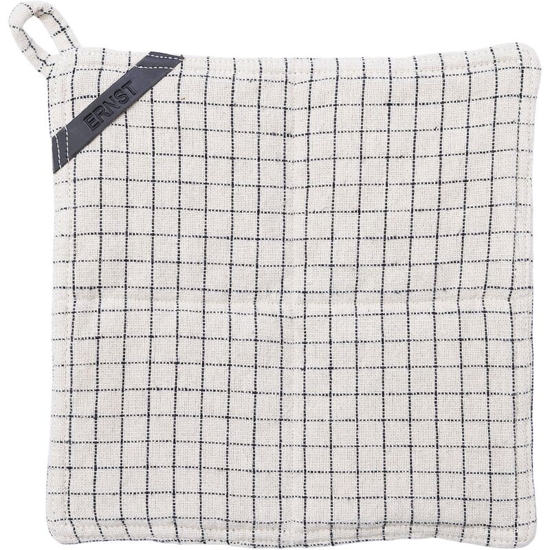 Rutig grytlapp 25 cm, beige/svart