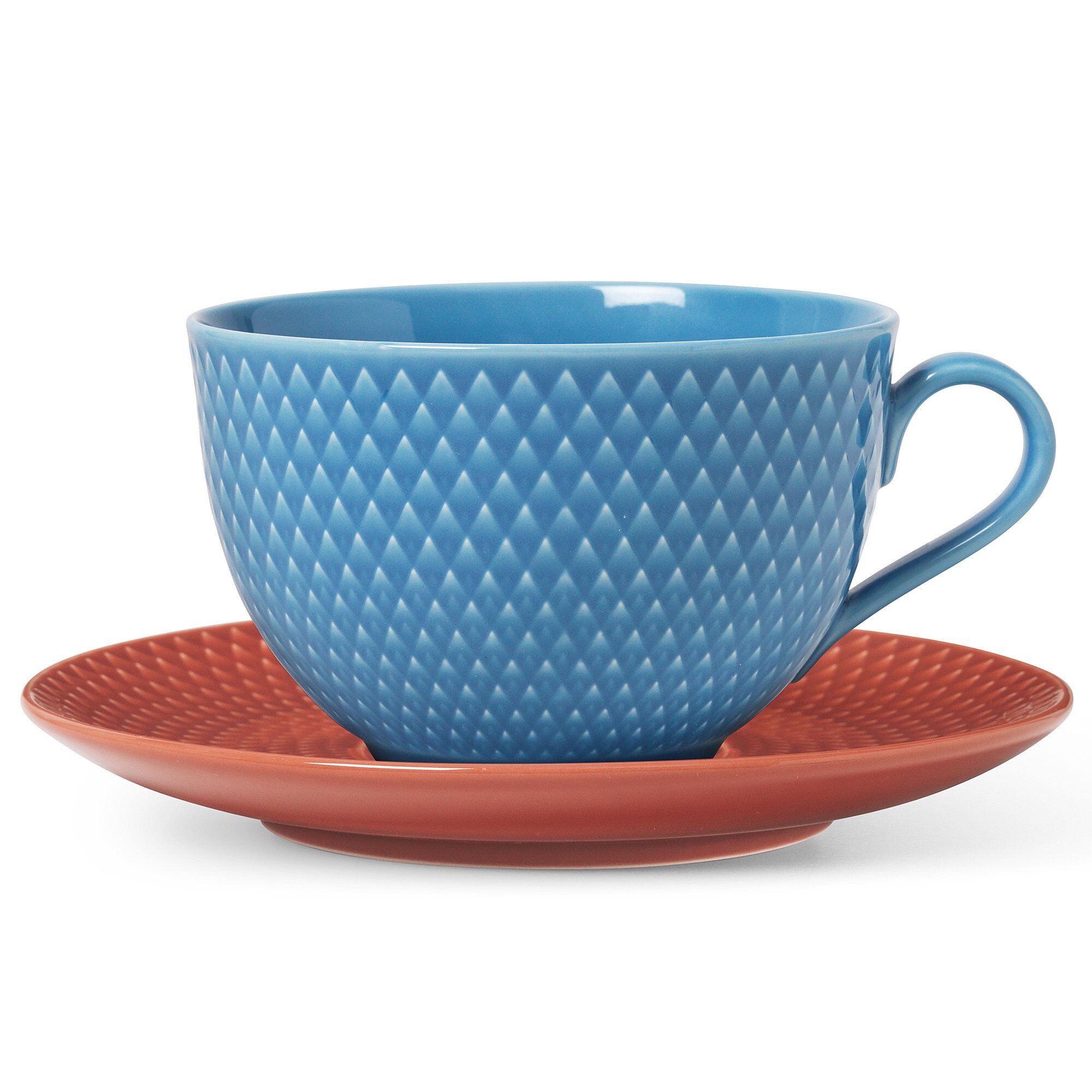 Lyngby Porcelæn - Rhombe tekopp 39 cl blå/terracotta