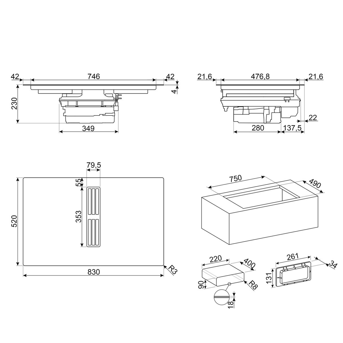 HOBD382N2 induktionshäll 83 cm med integrerad fläkt
