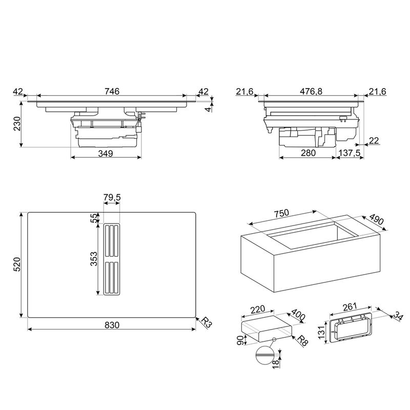HOBD382N2 induktionskogeplade 83 cm med integreret ventilator