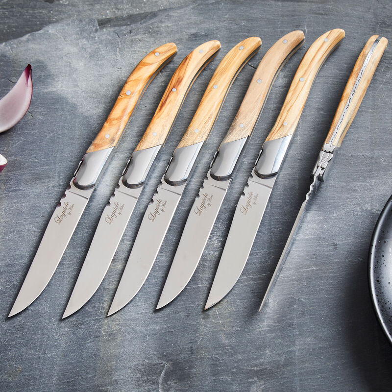 Biffknivset i presentask 6 delar, olivträ