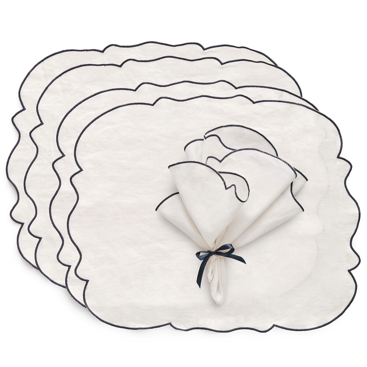 Decotique Gia textilset 4 bordstabletter + 4 servetter, vit/blå