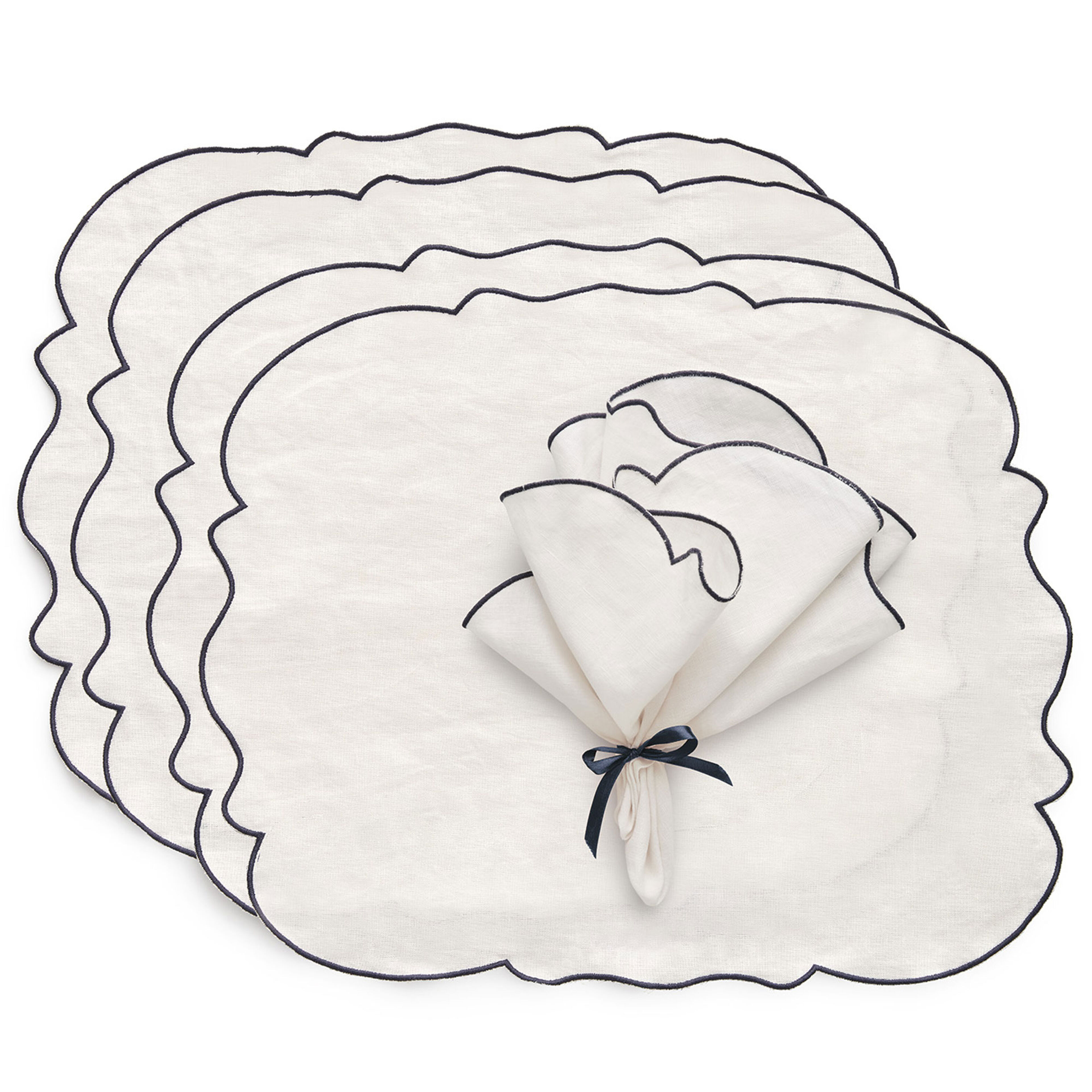 Decotique Gia Tekstilsett 4 bordbrikker + 4 servietter, hvit/blå