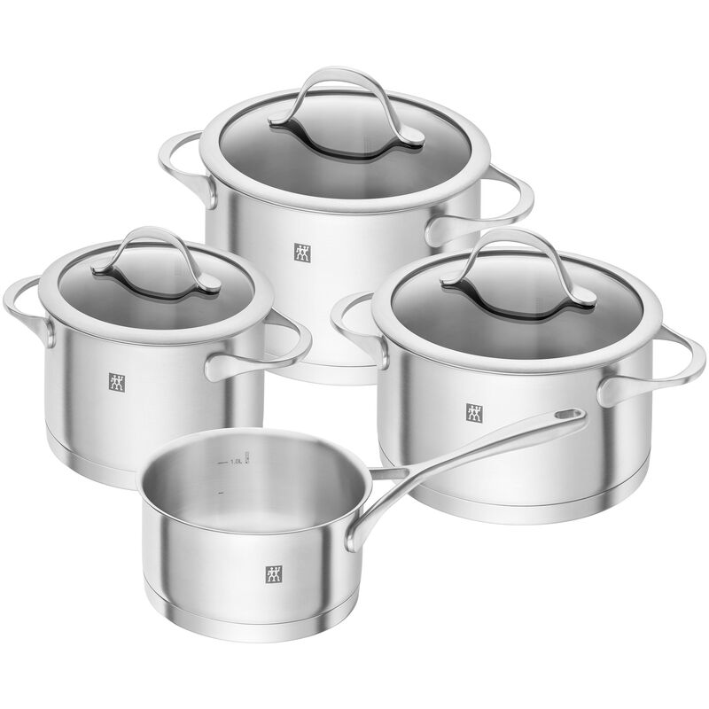 Essence gryde- og kasserollesæt, 4 dele + 3 låg, rustfrit stål