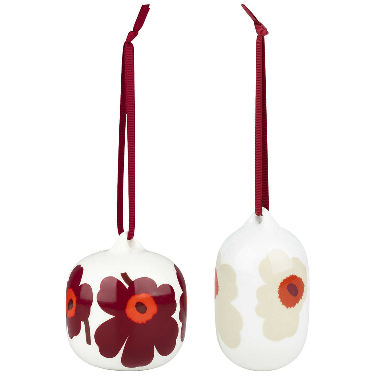 Marimekko Unikko julgransdekoration 2 st, vit/röd/beige