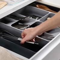 DrawerStore säädettävä ruokailuvälinelaatikko, harmaa