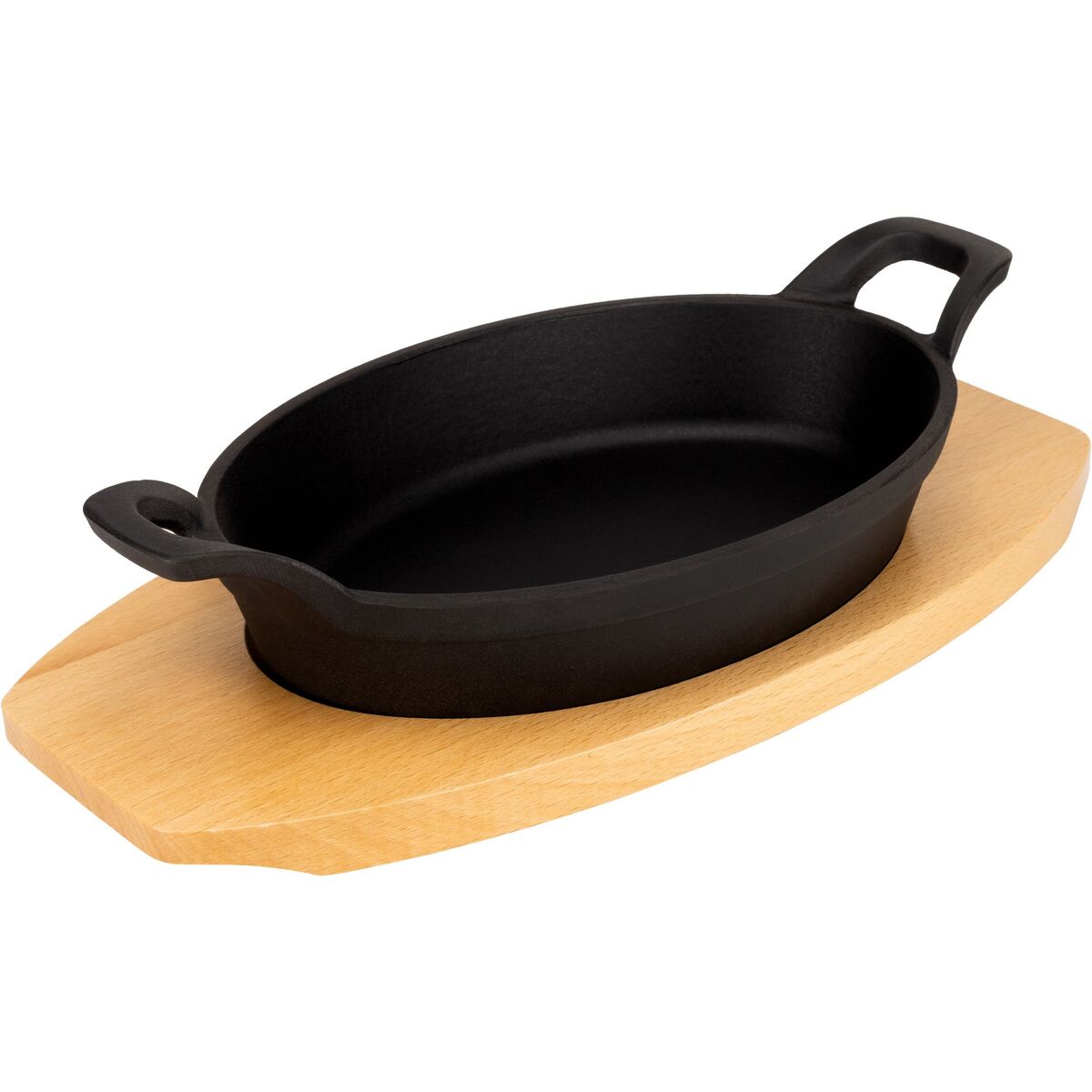 Oval støpejernsform 22 cm, bordskåner i tre