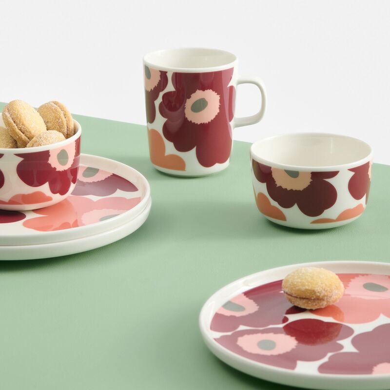 Unikko skål 2,5 dl 2 stk, hvit/cherry/rød