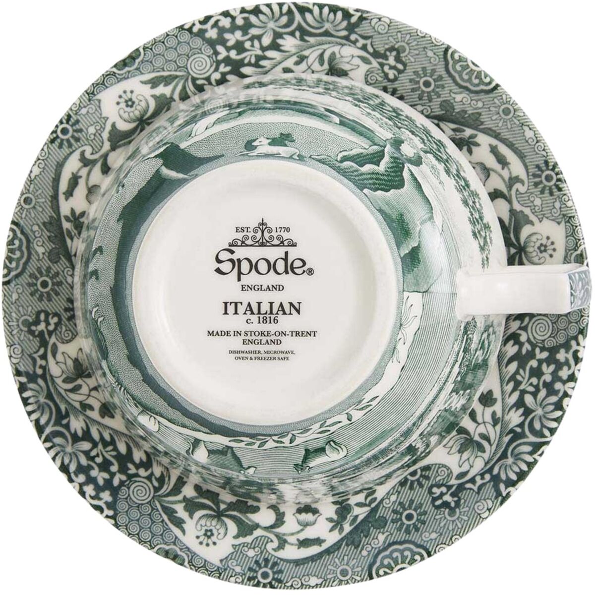 Heritage Green Italian morgenmadskop med underkop 28 cl, grøn/hvid