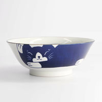 Kawaii Cat Neko ramenskål 20 cm, vit/blå