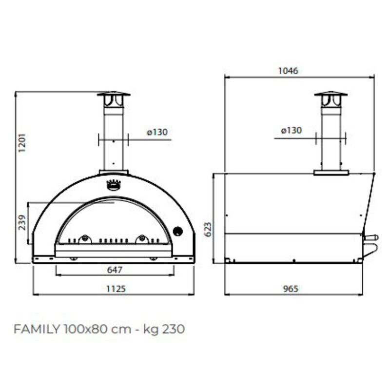 Family Brændefyret Pizzaovn 100x80 cm. Rustfrit stål