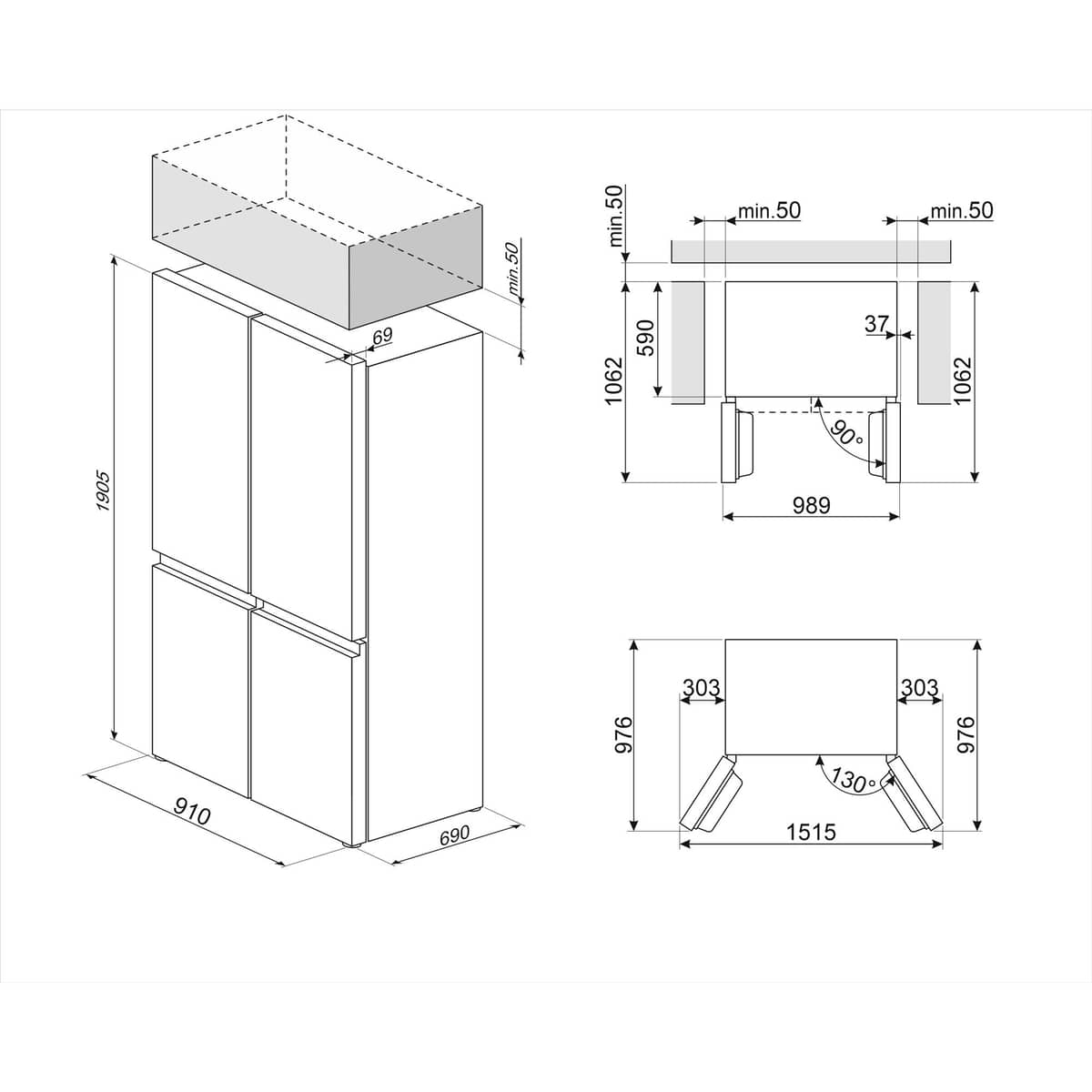 FQI60KD French Door jääkaappi, musta