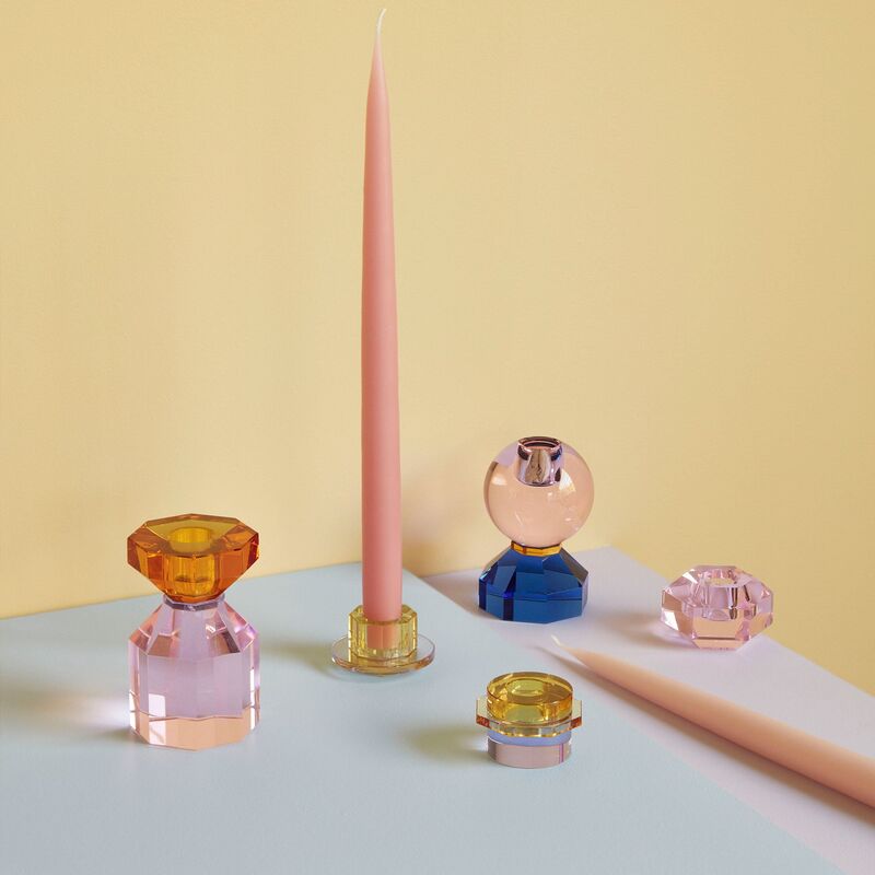 Gem lysestage, pink/blå