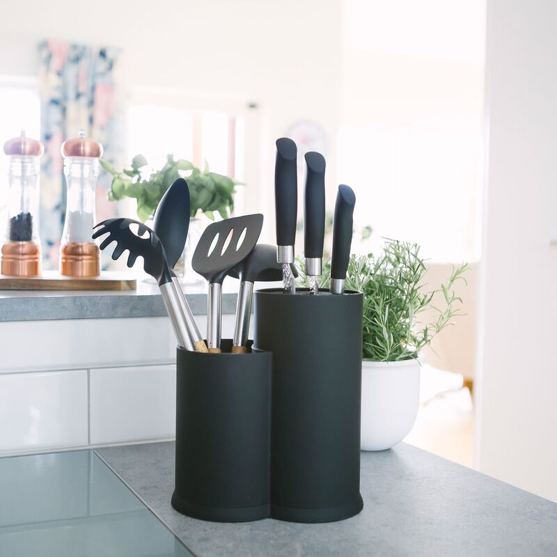 Knivblock borst och redskapsställ svart höjd 22,5 cm