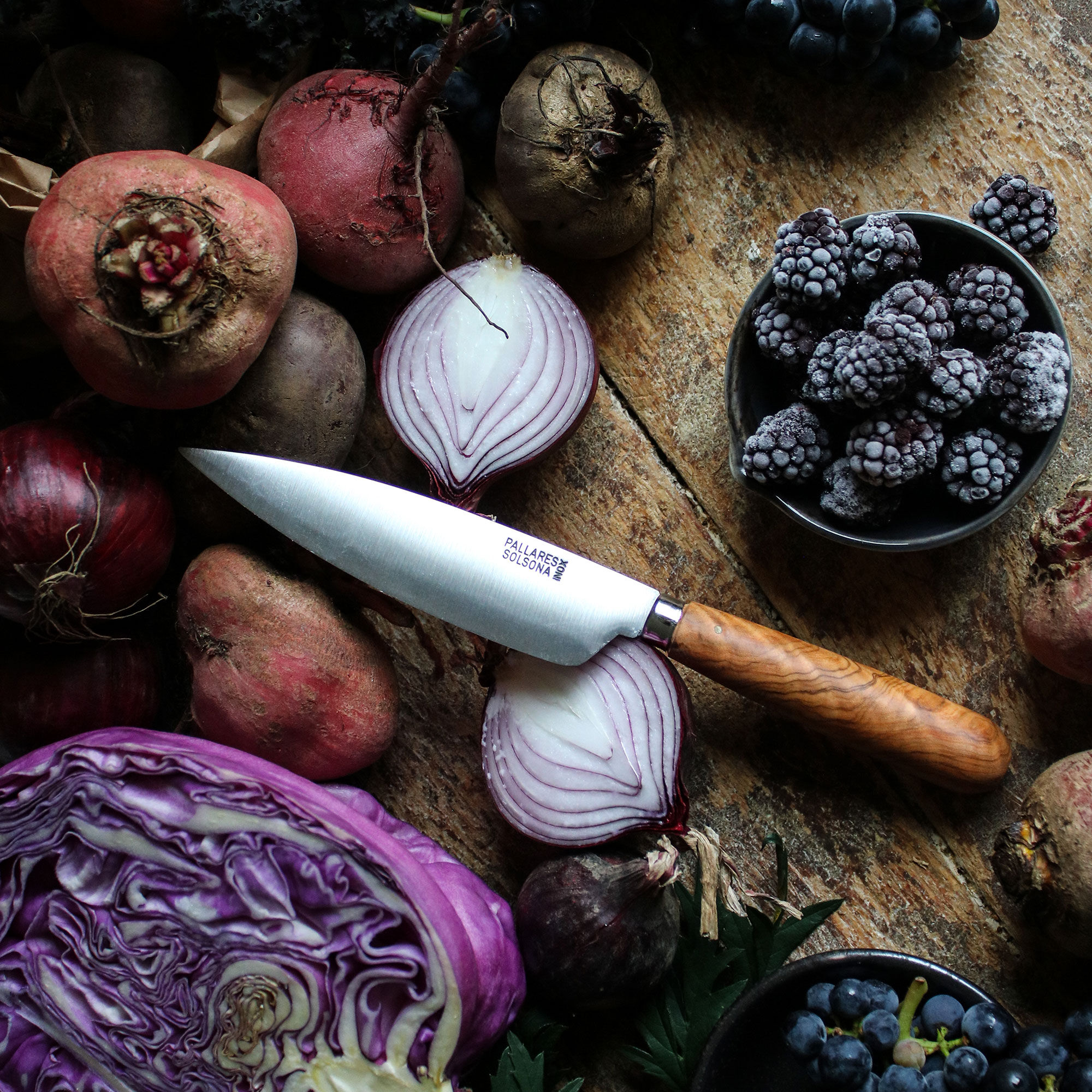 Køkkenkniv 13 cm, rustfrit stål/oliventræ