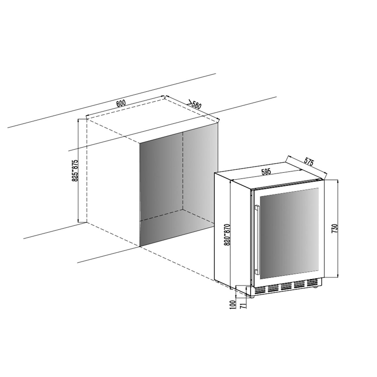 Arctic Collection 60D inbyggbart vinkylskåp 46 flaskor, svart