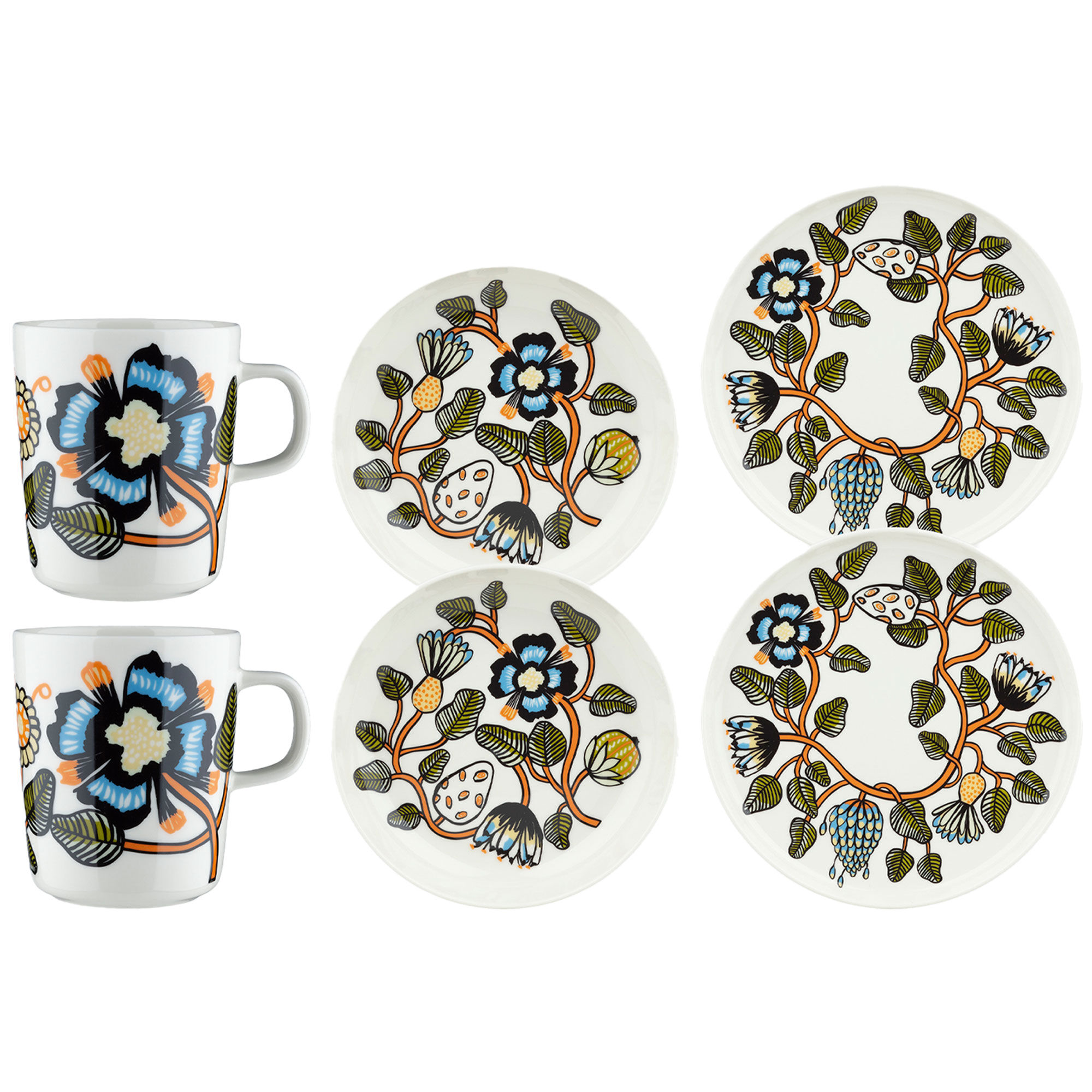 Marimekko Tiara Middagsæt 6 dele, hvid/grøn/orange