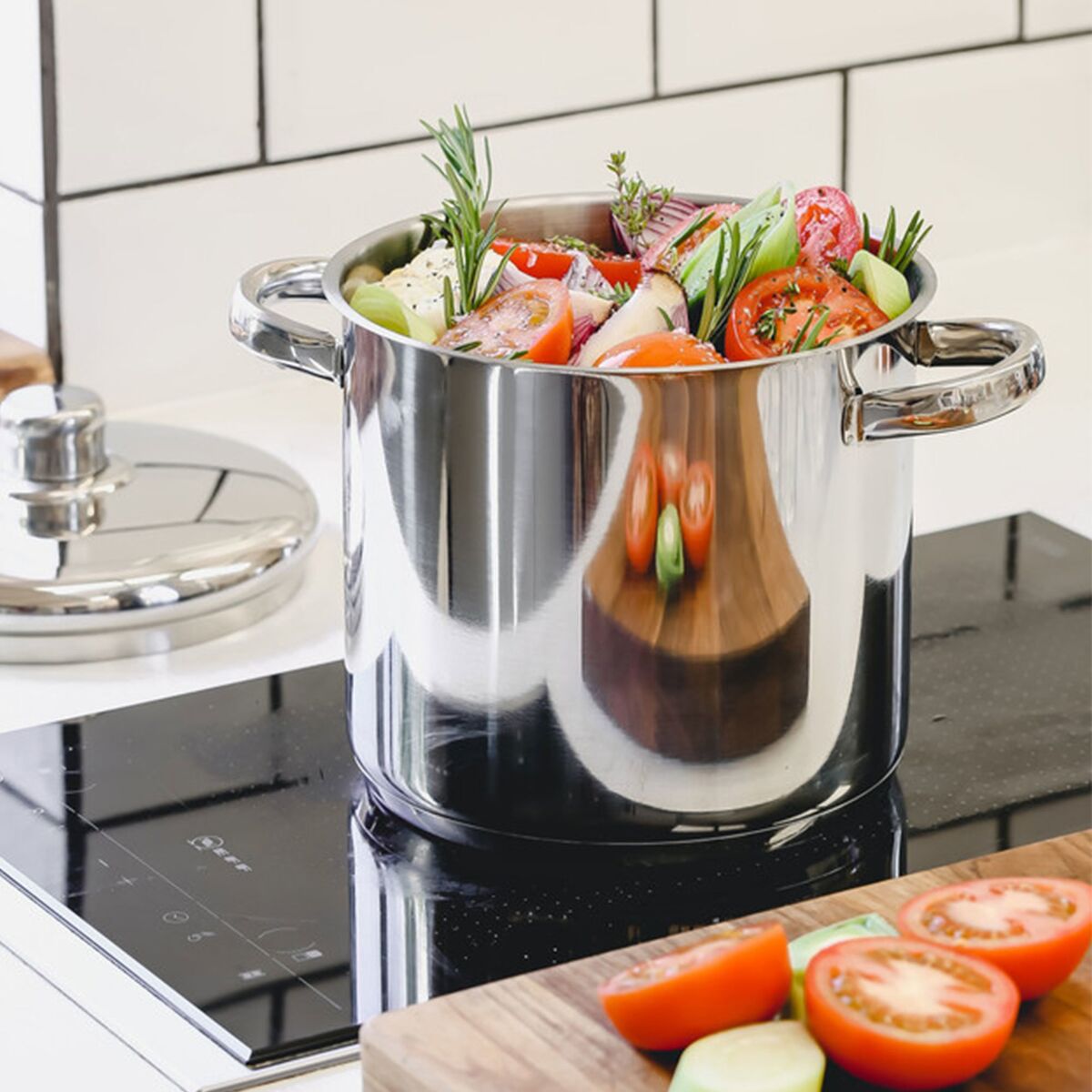 Gryde med låg 5,5 liter, rustfrit stål