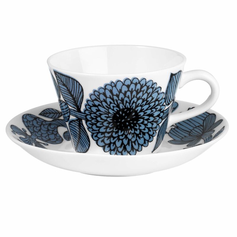 Blå Aster kaffekopp med fat, 15 cl