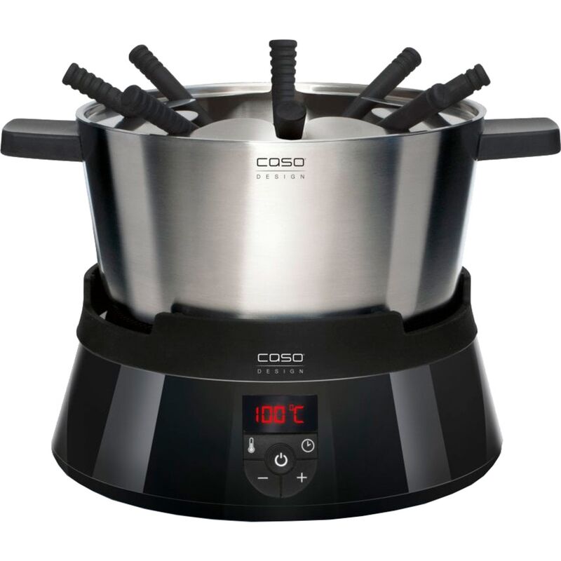 Fonduesetti, jossa 8 haarukkaa, musta