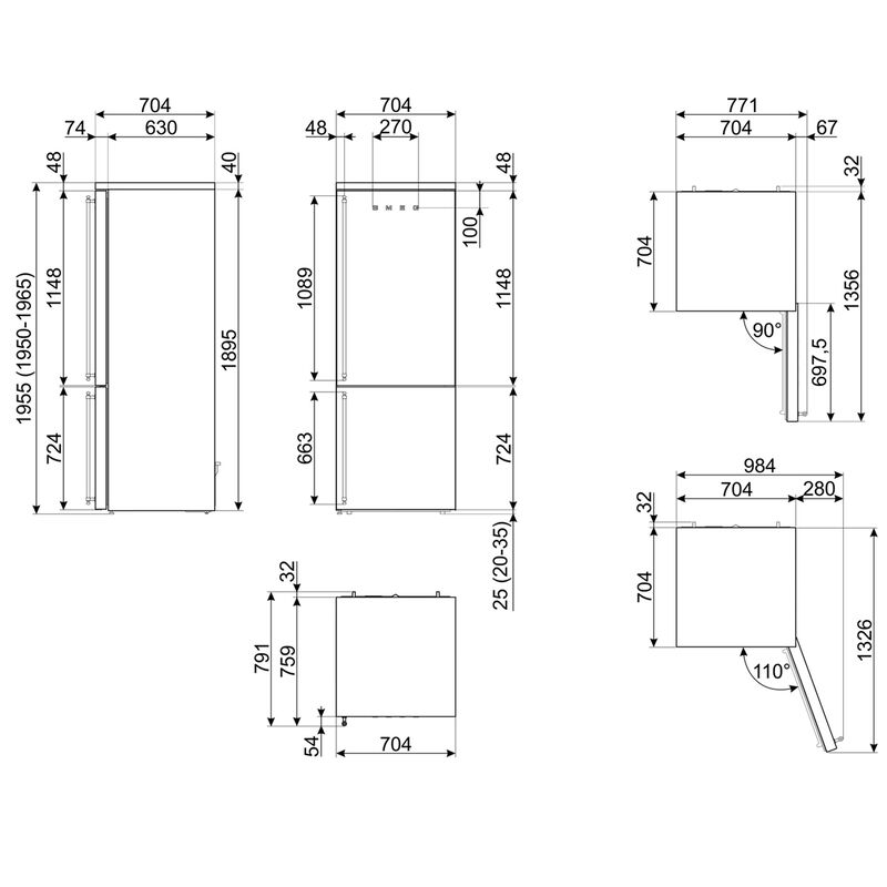 Smeg FA8005RPO6 Kombiskap høyrehengslet 70 cm, creme