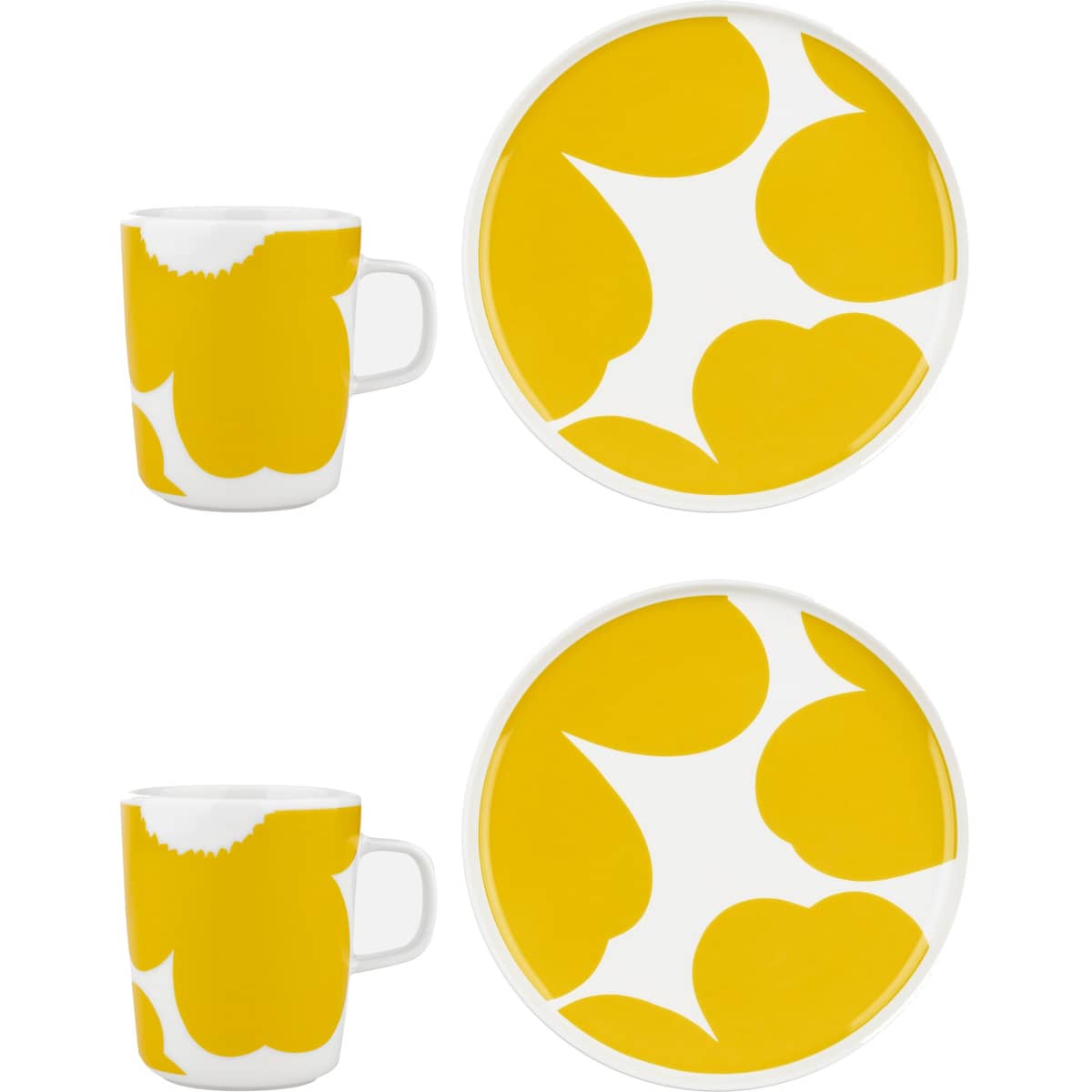 Iso Unikko mugg + tallrik set, vit/gul