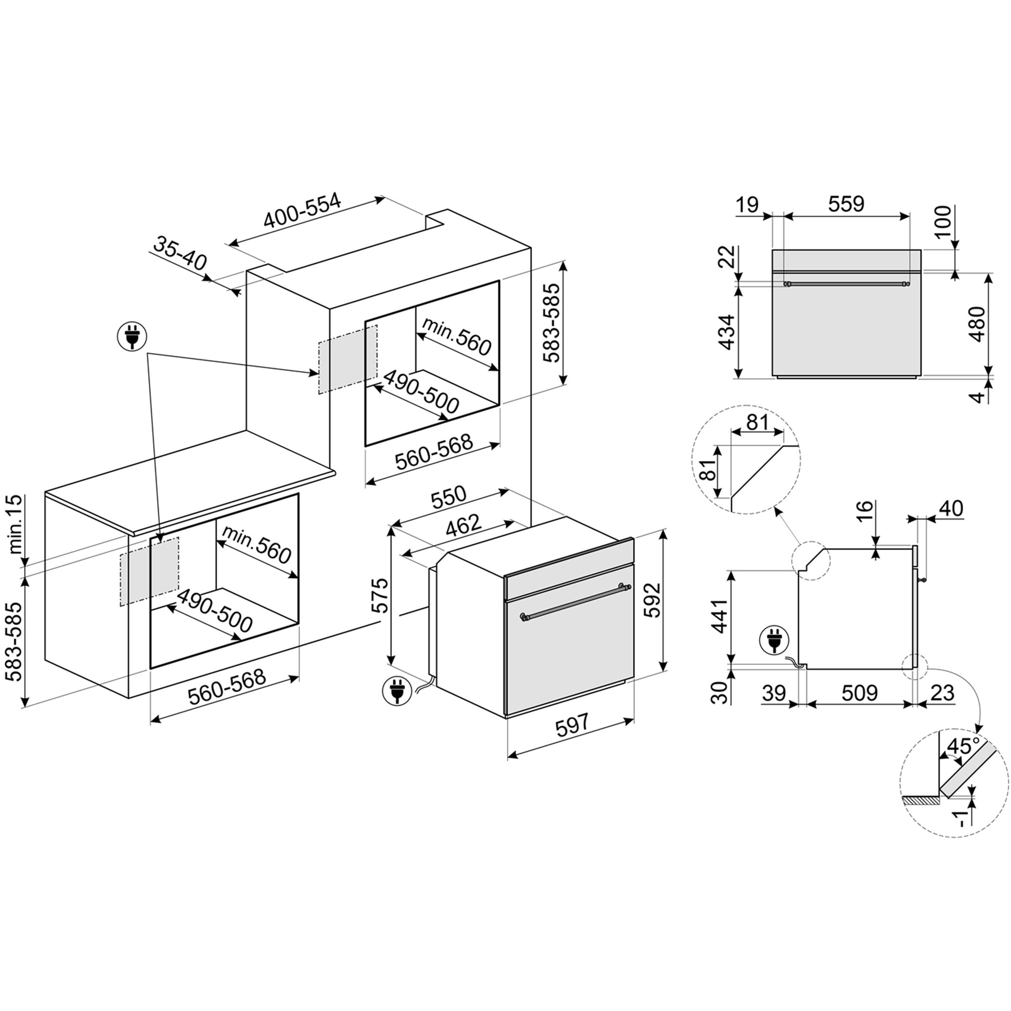 SF68C1AO Colonial Inbyggnadsugn 60 cm, antracit 
