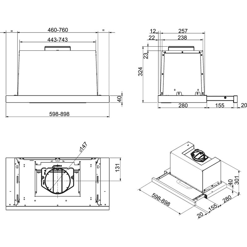 KSET900XE Integrert Ventilator 90 cm, Rustfritt Stål