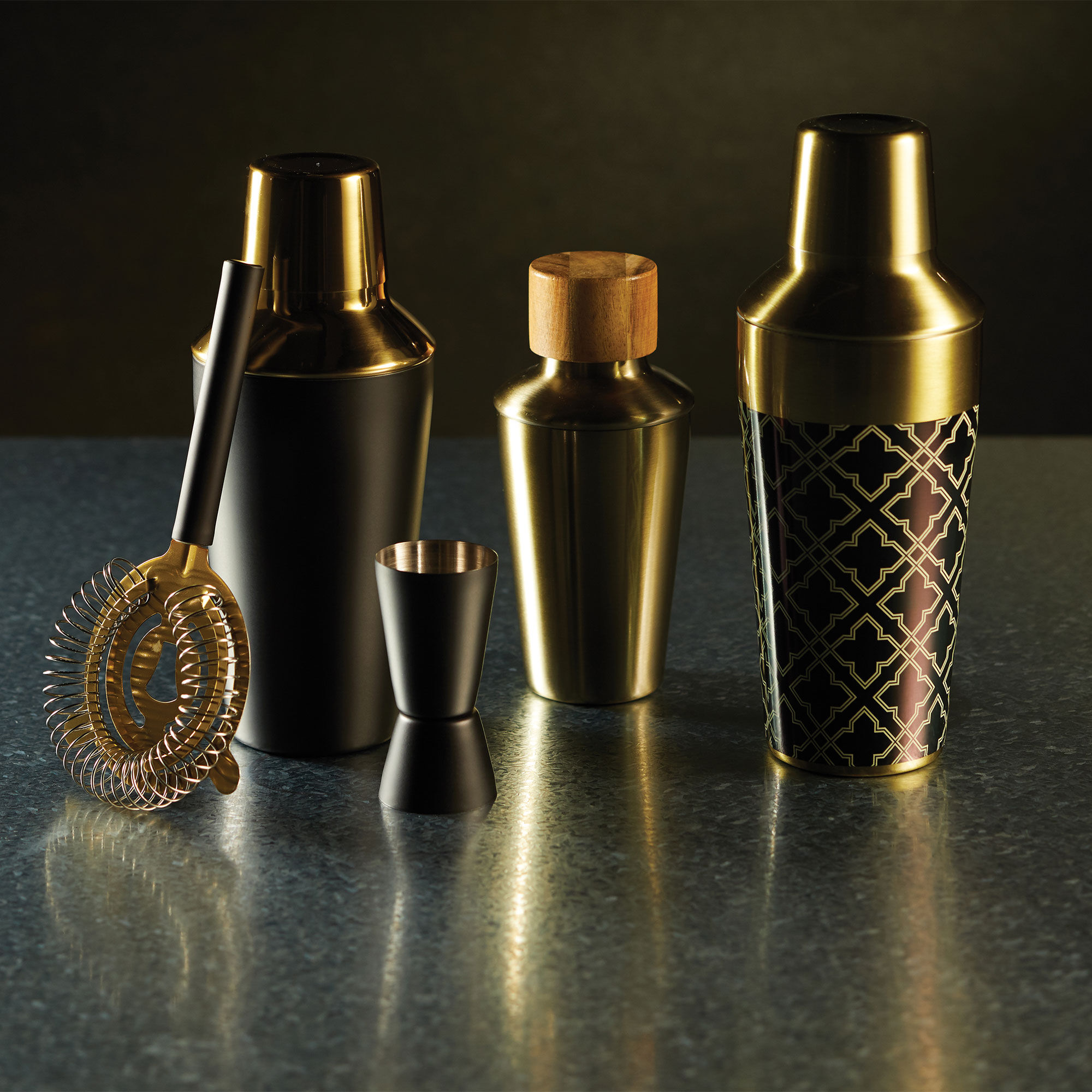 BarCraft Cocktailset 3 delar Svart Matt/Mässingsfärgat Stål