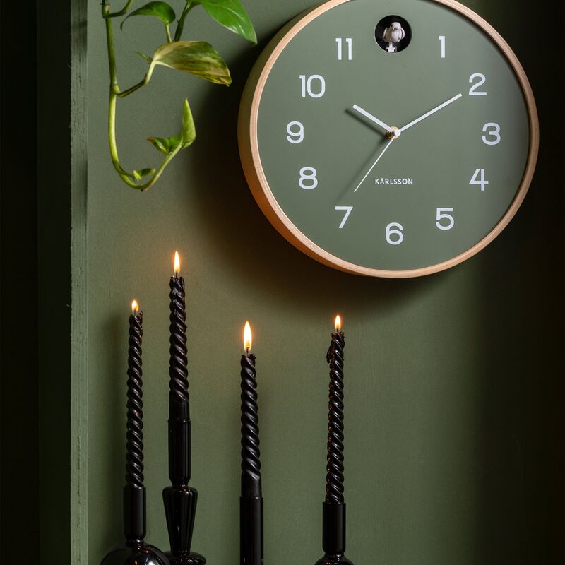 Natural Cuckoo väggklocka 31,5 cm, grön