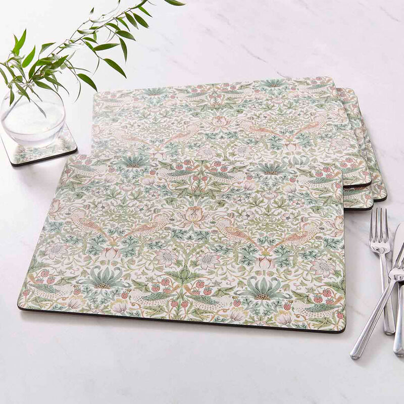 Spode Morris & Co Strawberry Thief pöytätabletti 4-pakkaus, vihreä