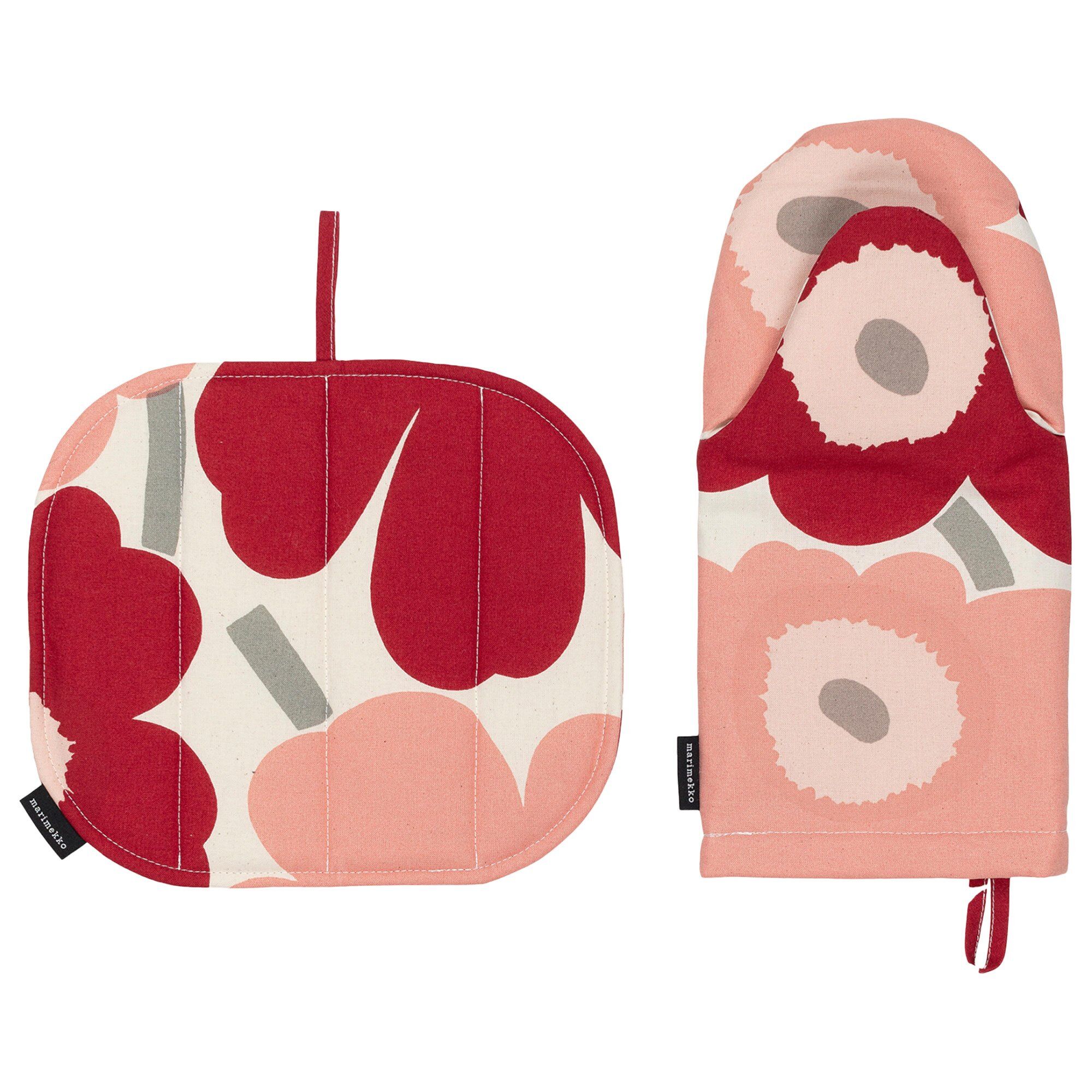 Pieni Unikko kjøkkentekstilsett, rød/rosa