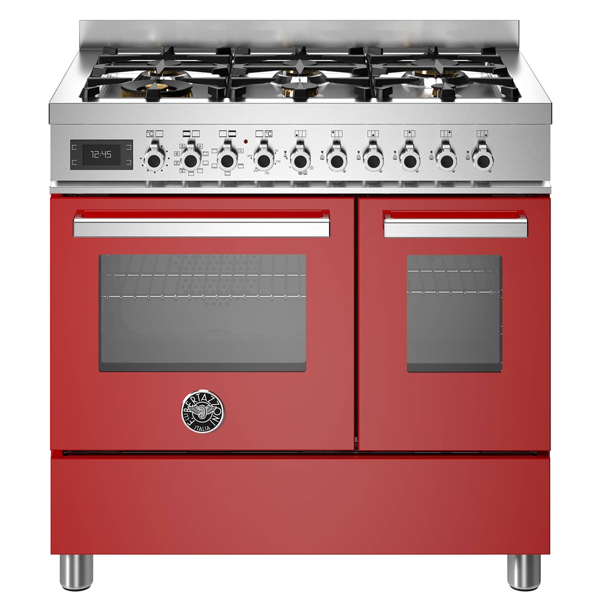 PRO96L2EROT Professional Gasskomfyr med dobbelovn 90 cm, Rød