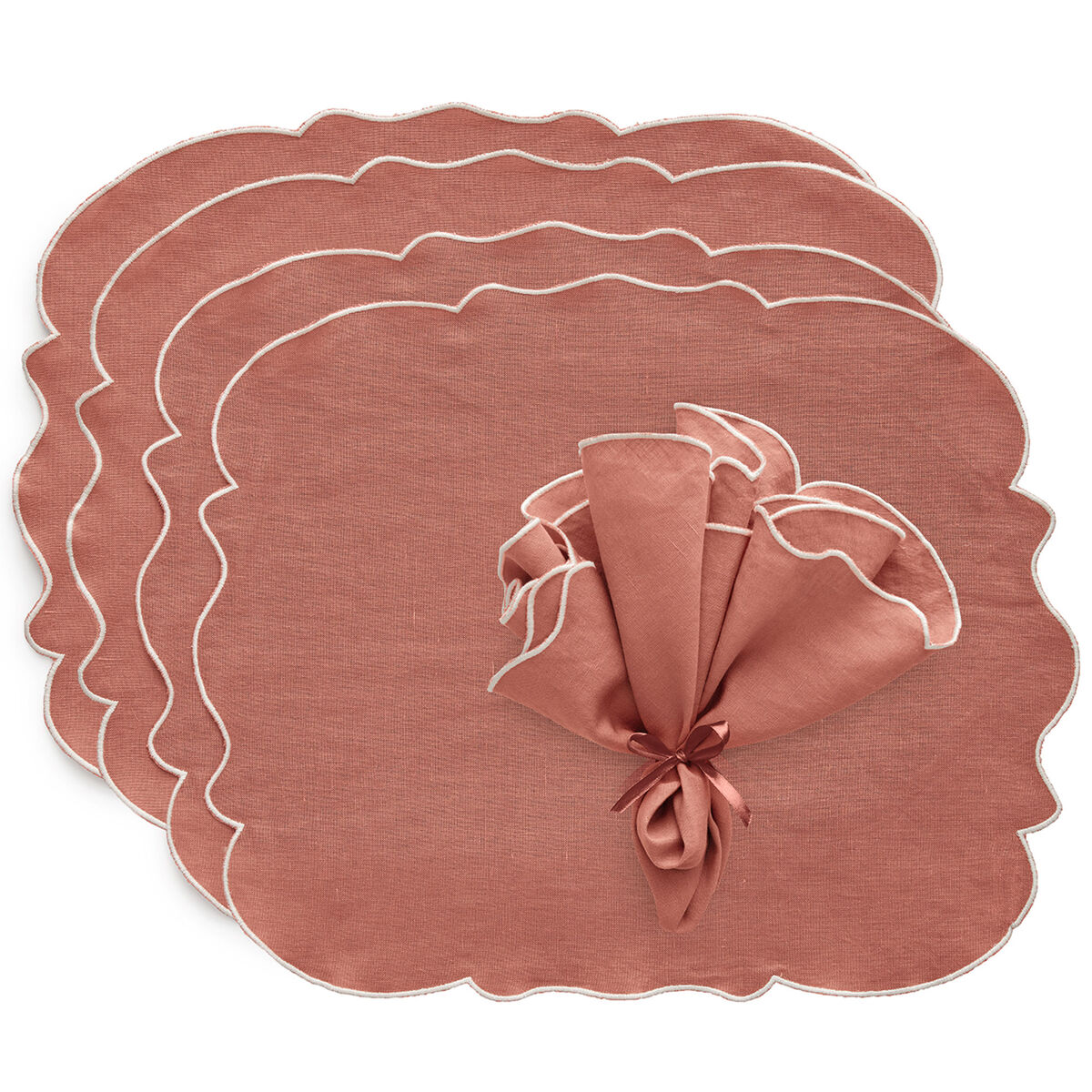 Decotique Gia dækkeserviet hør 45 × 35 cm 2-pak, rosa/hvid