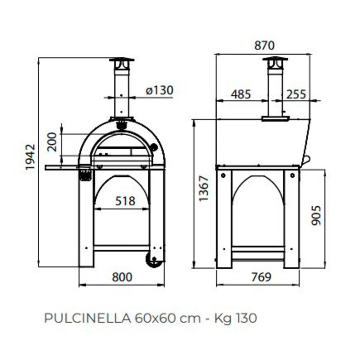 Pulcinella Puulämmitteinen Pizzauuni 60x60 cm. Antrasiitti