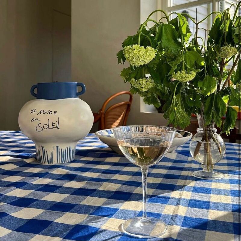 Bell bordsdug 180x145 cm, blå/aprikos