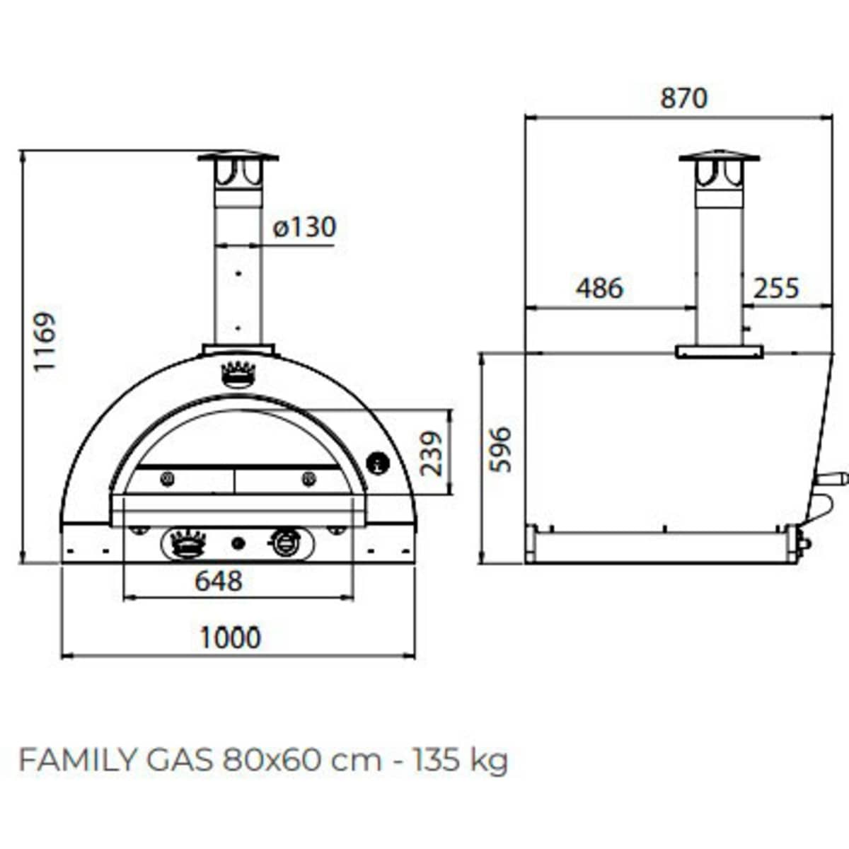 Family Gas Pizzaovn 80x60 cm. Antracit